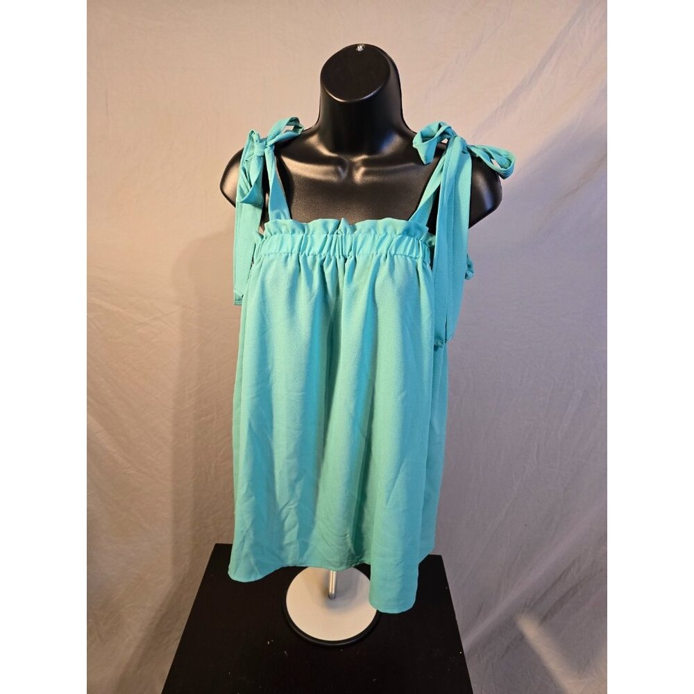 New Haptics Coastal Girlie Top Sleeveless Green Ruffles Flowy Women’s Large L
